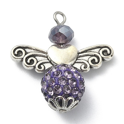 Tibetan Style Alloy Pendants, with Electroplate Glass Beads and Polymer Clay Rhinestone Beads, Angel