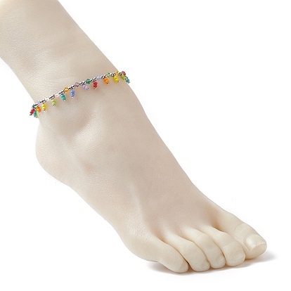 Colorful Glass Seed Beaded Charms Stretch Anklet for Women