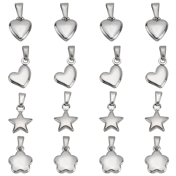 16Pcs 4 Style 304 Stainless Steel Charms, Mixed Shapes
