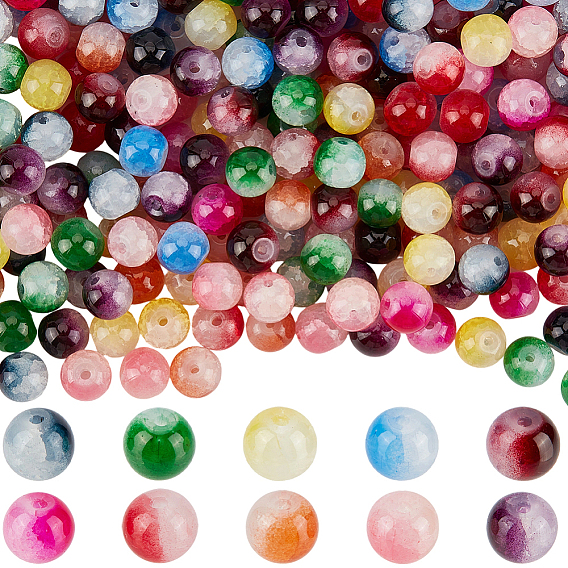 300 шт. 10 цвета растрескивание выпекание окрашенные имитация нефрита стеклянные бусины, два тона, круглые