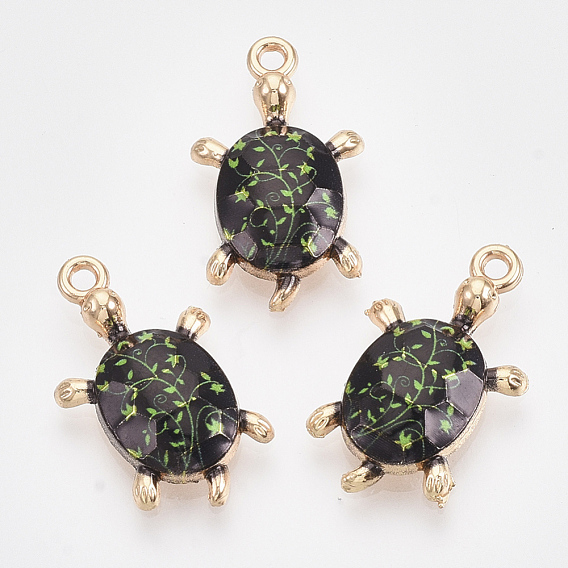 Printed Alloy Pendants, with Enamel, Tortoise, Light Gold
