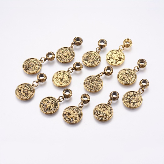 Alloy European Dangle Charms, Large Hole Pendants, Constellation/Zodiac Sign