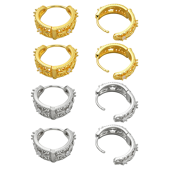 4 пары 2 цветные латунные серьги-кольца с микропаве из прозрачных кубических цирконий