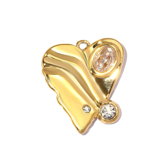 Текстурированные 304 подвески из нержавеющей стали с инкрустацией кубическим цирконием, шарма сердца, реальный 18 k позолоченный, ионное покрытие (ip), долговечный