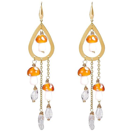 Серьги-люстры в форме капелек и лэмпворк из натурального кристалла кварца, золотые серьги-капли из хирургической нержавеющей стали с кисточками для женщин