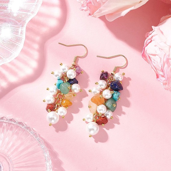 304 серьги-подвески из нержавеющей стали, с латунью, ракушечным жемчугом и смешанным камнем, золотые