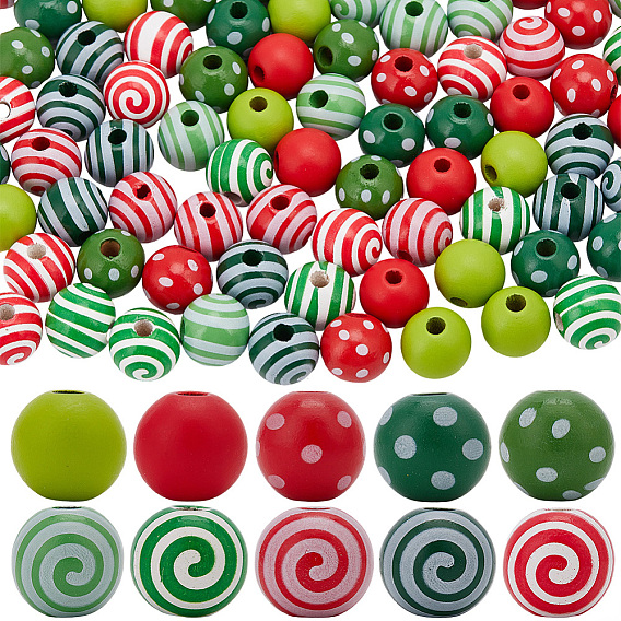 100шт. 10 стили окрашенных натуральных деревянных бусин, бусины макраме большая дырочка, круглые