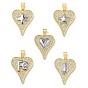 Двухцветные латунные подвески с микропаве из прозрачных кубических цирконий, сердце прелести, стойки покрытие, долговечный, без кадмия и без свинца