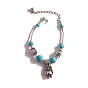 Owl Alloy Charm Bracelets, Synthetic Turquoise Beaded Bracelets for Women