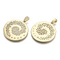 Brass Micro Pave Clear Cubic Zirconia Pendants, with Brass Snap on Bails, Nickel Free, Flat Round