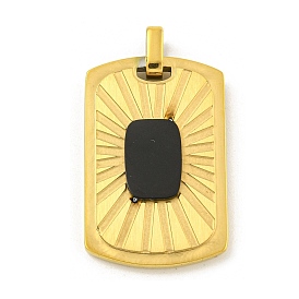 Ion Plating(IP) 304 Stainless Steel Pendants, with Black Acrylic, Rectangle Charm