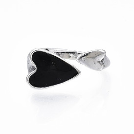Enamel Heart Open Cuff Ring, Alloy Jewelry for Men Women, Cadmium Free & Lead Free, Antique Silver