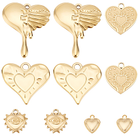 10Pcs 5 Styles 304 Stainless Steel Charms, Heart