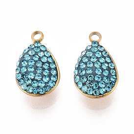 201 подвески из нержавеющей стали с ионным покрытием (IP), слеза, с полимерной глиной горный хрусталь, реальный 18 k позолоченный