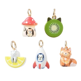 Colgantes de latón esmaltado con temática animal, con anillo de salto, dorado