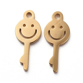 304 Stainless Steel Charms, Cut-Out, Manual Polishing, Hollow, Key with Smile