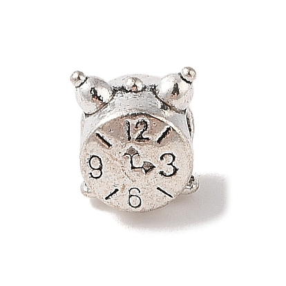 Tibetan Style Alloy European Beads, Lead Free & Cadmium Free, Large Hole Beads, Clock