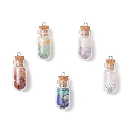 5 шт. 5 стили прозрачная стеклянная бутылка желаний с подвесками из смешанных драгоценных камней внутри, с железными петлями, платина