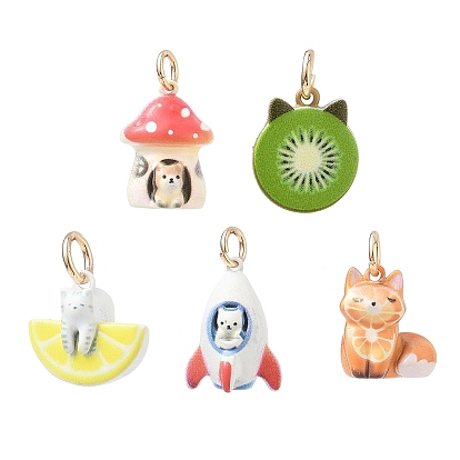 Colgantes de latón esmaltado con temática animal, con anillo de salto, dorado