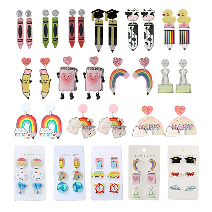 Акриловые серьги-гвоздики «обратно в школу», платина