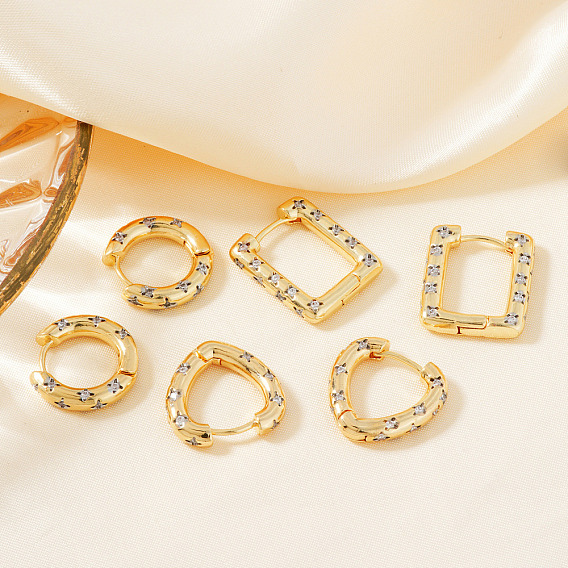 Серьги-кольца из латуни с прозрачным кубическим цирконием, золотые