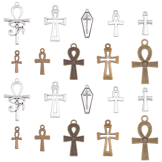50Pcs 10 Styles Tibetan Style Alloy Pendants, Cross Charms