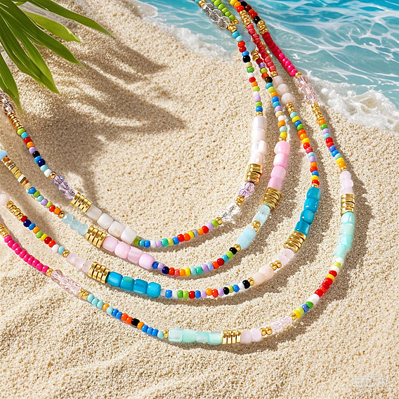 Ожерелья из натуральных ракушек и стекла в этническом стиле с радужными цветами и стеклянными бусинами для женщин, золотые