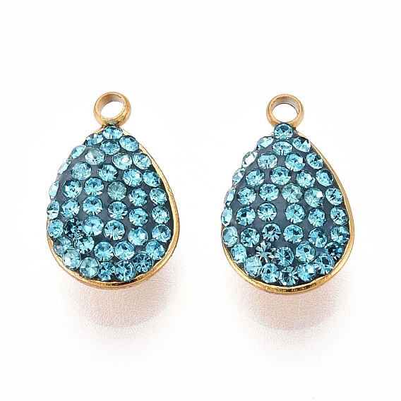 201 подвески из нержавеющей стали с ионным покрытием (IP), слеза, с полимерной глиной горный хрусталь, реальный 18 k позолоченный