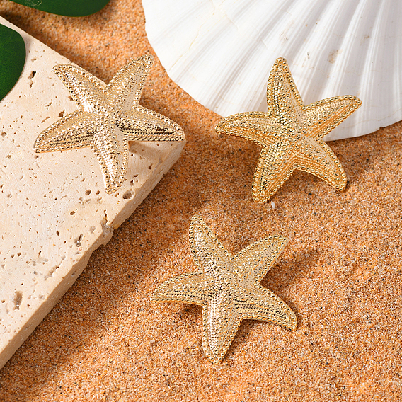 Комплекты серег-гвоздиков и колец-манжет в виде железных морских звезд для женщин, золотые