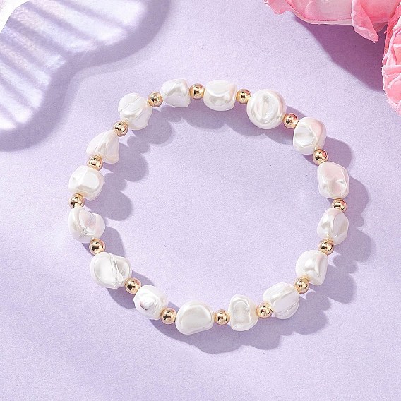 Эластичные браслеты из гальванизированного ракушечного жемчуга и латунных бусин для женщин, самородки