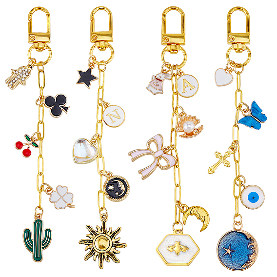 4 шт. 4 стили кактус бант солнце бабочка подвеска латунная скрепка цепи удлинитель сумки цепи, Сплав с застежками, аксессуары для замены сумок, золотые