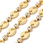 Rack Plating Brass Coffee Bean & Square Link Chains, with Cubic Zirconia, Unwelded, with Spool, Cadmium Free & Nickel Free & Lead Free