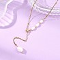 304 collares tipo lazo con cadena satélite de acero inoxidable ajustables, collares con borlas de perlas de agua dulce cultivadas naturales, blanco floral
