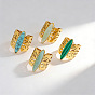 304 Stainless Steel Gemstone Cuff Open Rings, Butterfly, Golden