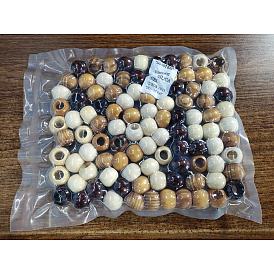 100Pcs 5 Style Pine Wood Beads, Dyed, Rondelle & Round