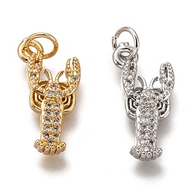 Латунные микропаве прозрачные подвески с фианитом, без кадмия и без свинца, долговечный, форма креветки