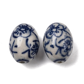 Фарфоровые бусины ручной работы, овальные с цветком, синий и белый фарфоровый узор