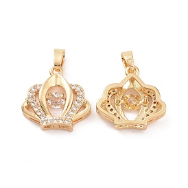 Brass Micro Pave Clear Cubic Zirconia Pendants, Crown Charm