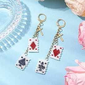 Железные серьги, с прямоугольными подвесками из плетеного стекла