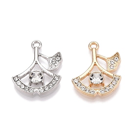 Rack Plating Alloy Pendants, with Rhinestone, Leaf