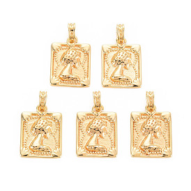 Rack Plating Brass Pendants, Nickel Free, Rectangle with Women Pattern