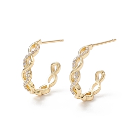 Cubic Zirconia Infinity Stud Earrings, Real 18K Gold Plated Brass Half Hoop Earrings for Women, Cadmium Free & Nickel Free & Lead Free