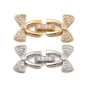 Brass Micro Pave Clear Cubic Zirconia Fold Over Clasps, Bowknot