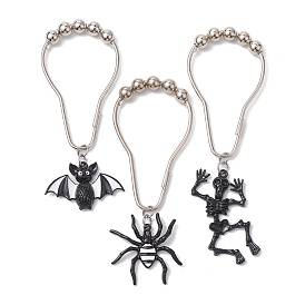 3Pcs 3 Styles Iron Shower Curtain Rings for Bathroom, with Halloween Theme Alloy Enamel Pendants, Bat/Spider/Skeleton