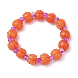 Halloween Pumpkin Resin & Glass Beaded Stretch Bracelets for Women Men