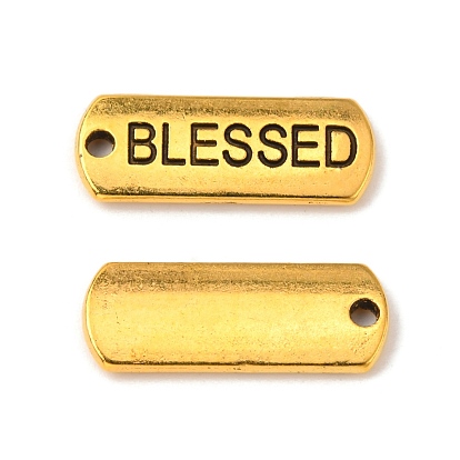 Tibetan Style Alloy Rectangle with Word Blessed Pendants, Cadmium Free & Lead Free, 8x21x2mm, Hole: 2mm, about 560pcs/1000g