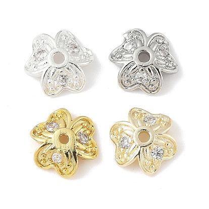 Колпачки для бусин из прозрачного кубического циркония из латуни, клевер