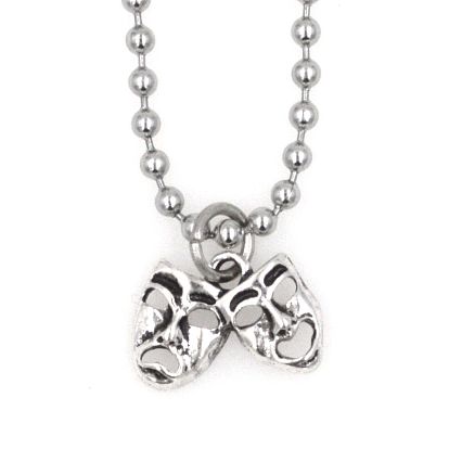 Tibetan Style Alloy Pendant Necklaces, with 304 Stainless Steel Ball Chains, Drama Mask