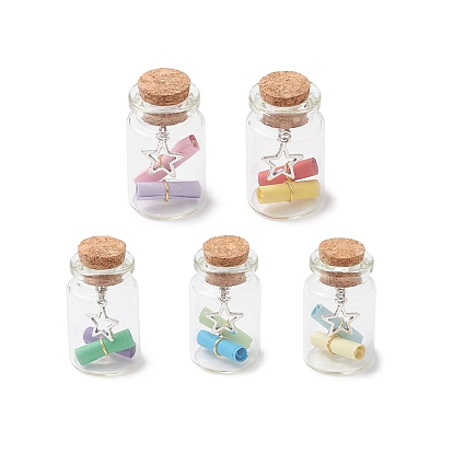 Стеклянная бутылка, Подвески для бутылок желаний с подвесками в виде звезд из сплава и бумажными рулонами внутри декора