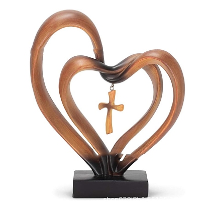 Easter Resin Heart & Cross Display Decorations, for Home Office Desktop Decoration